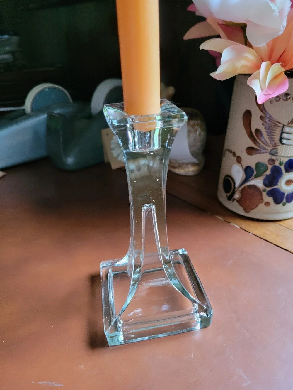 Pressed Clear Glass Candlestick